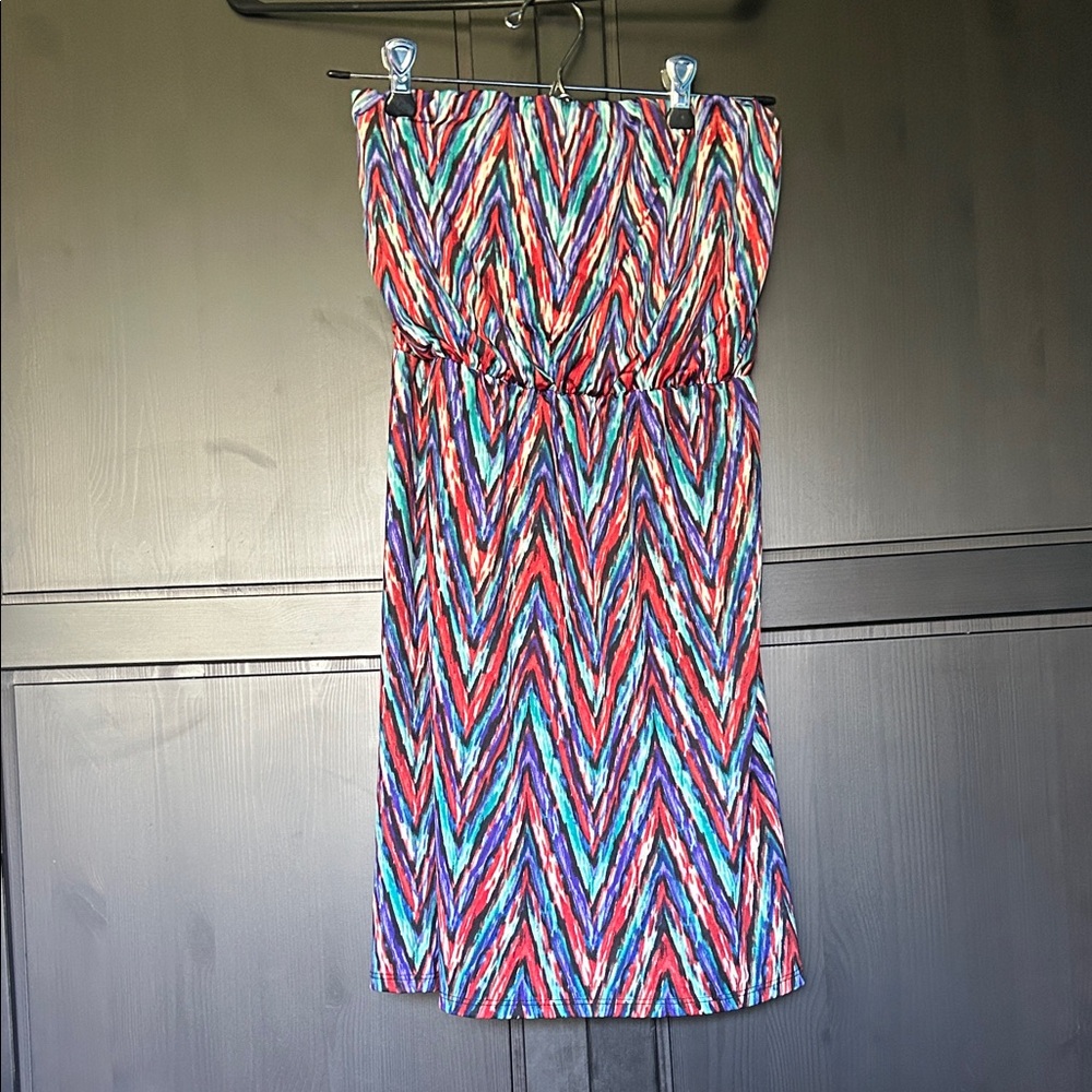 Colorful Strapless Chevron Dress